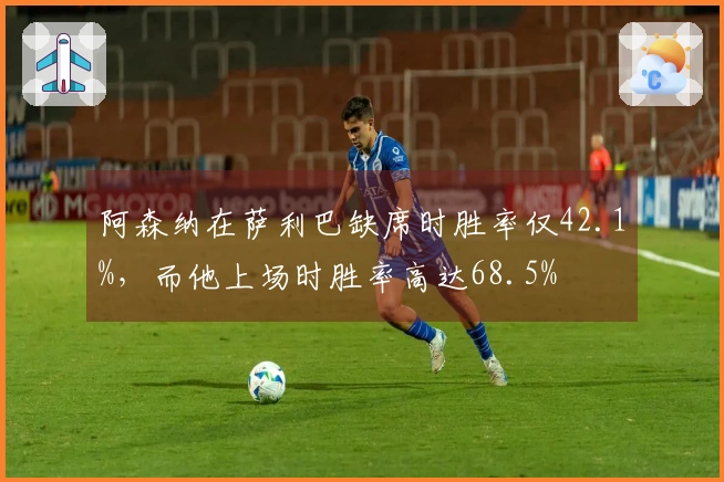阿森纳在萨利巴缺席时胜率仅42.1%，而他上场时胜率高达68.5%